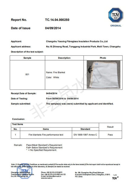 China Changshu Yaoxing Fiberglass Insulation Products Co., Ltd. certification